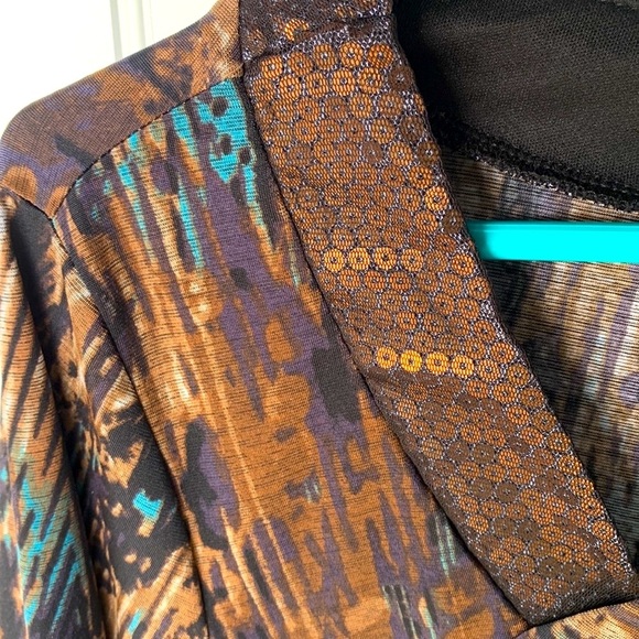 Cato BROWN TEAL BLACK COLOR LONG SLEEVE ROUND NECK BLOUSE RUCHED SLEEVES LARGE - Picture 10 of 10